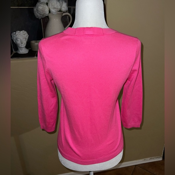 Kate Spade Hot Pink Button-Up Knit Cardigan W/ Bow On Back Sz Small - Picture 2 of 8